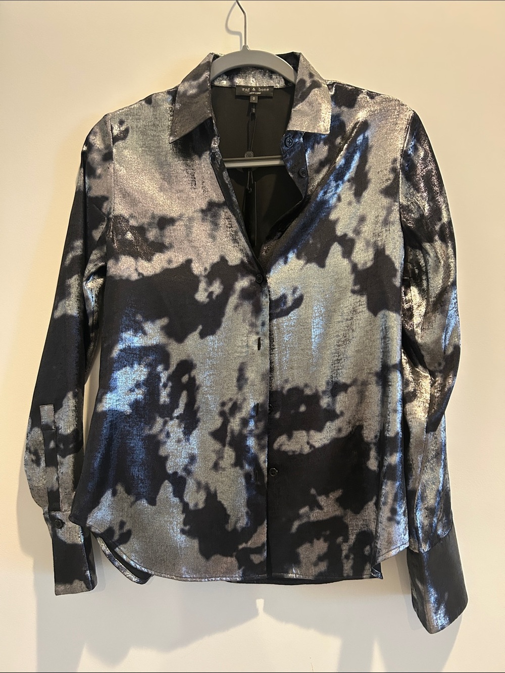 Rag & Bone Black and Silver Shimmery Button-Up Blouse